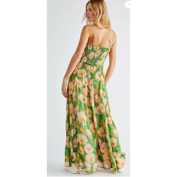 FREE PEOPLE Sophia Jumpsuit XL Floral Avocado Combo Smocked Missing Stra… - Picture 6 of 12